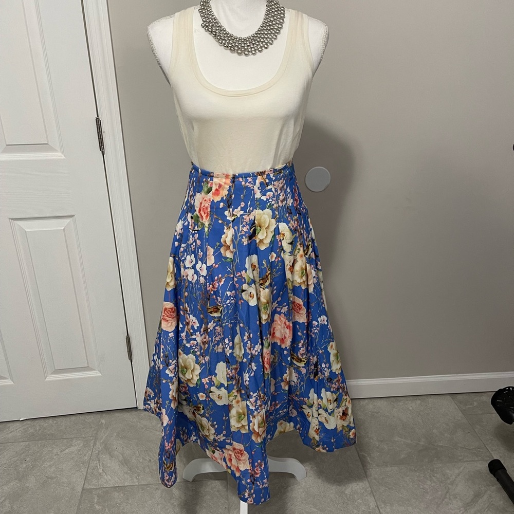 Floral belted pull midi skirt